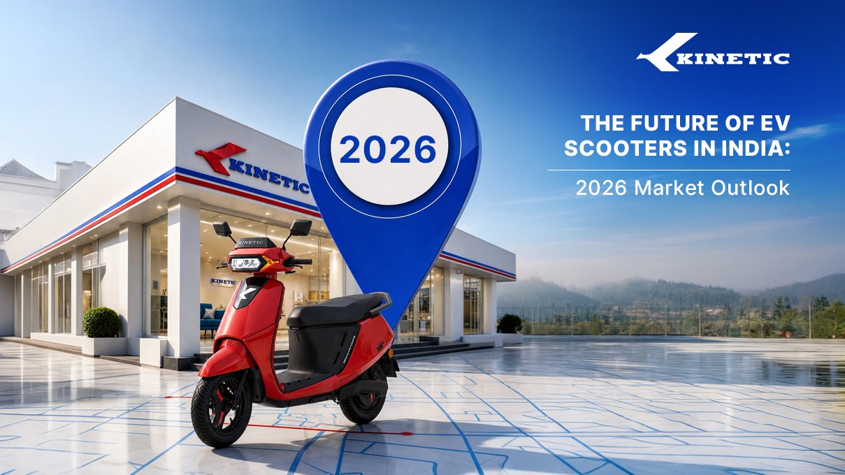 Kinetic electric scooter at a showroom representing the future of EV scooters in India in 2026